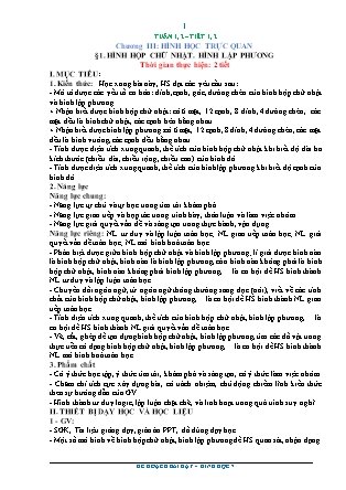 Kế hoạch bài dạy Toán 7 - Chương III: Hình học trực quan - Tiết 1+2, Bài 1: Hình hộp chữ nhật. Hình lập phương