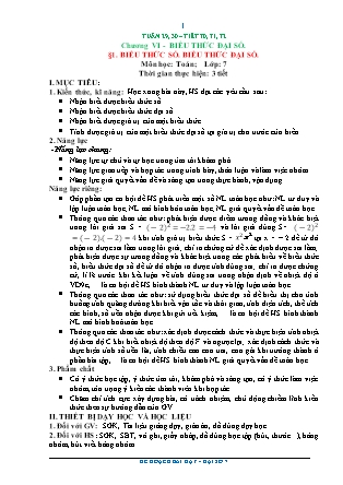 Kế hoạch bài dạy Toán 7 - Chương VI: Biểu thức đại số - Tiết 70-72, Bài 1: Biểu thức số. Biểu thức đại số