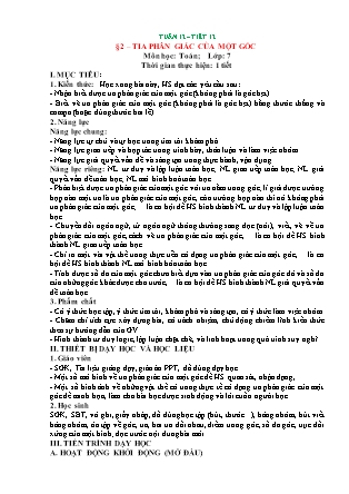 Kế hoạch bài dạy Toán 7 - Tiết 12, Bài 2: Tia phân giác của 1 góc