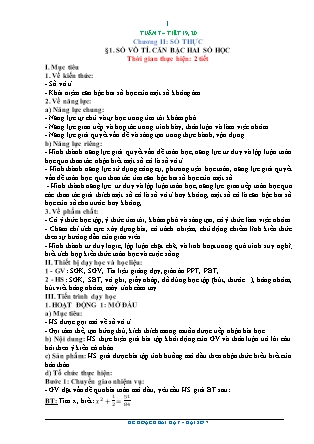Kế hoạch bài dạy Toán 7 - Tiết 19+20, Bài 1: Số vô tỉ. Căn bậc hai số học