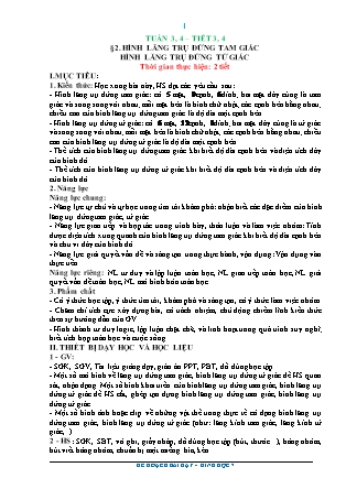 Kế hoạch bài dạy Toán 7 - Tiết 3+4, Bài 2: Hình lăng trụ đứng tam giác. Hình lăng trụ đứng tứ giác