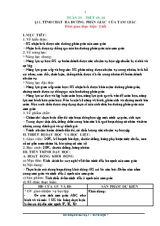 Kế hoạch bài dạy Toán 7 - Tiết 45+46, Bài 11: Tính chất ba đường phân giác của tam giác