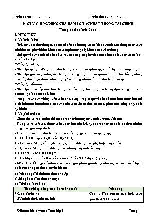 Kế hoạch bài dạy Toán 8 - Tiết: Một vài ứng dụng của hàm số bậc nhất trong tài chính