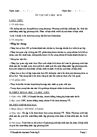 Kế hoạch bài dạy Toán 8 - Tiết: Ôn tập giữa học kì II