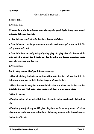 Kế hoạch bài dạy Toán Khối 8 - Tiết: Ôn tập giữa học kì I