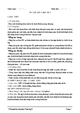 Kế hoạch bài dạy Toán Lớp 8 - Tiết: Ôn tập giữa học kì I
