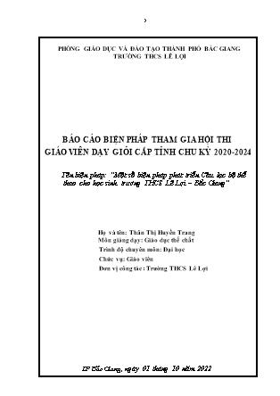 Một số biện pháp phát triển Câu lạc bộ thể thao cho học sinh trường THCS Lê Lợi – Bắc Giang