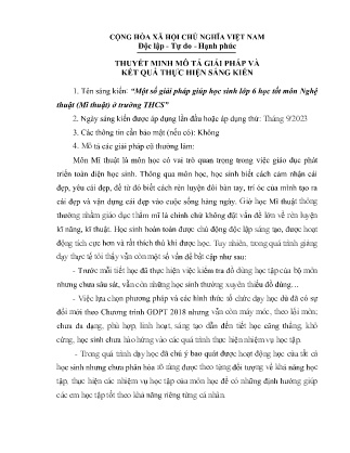 Một số giải pháp giúp học sinh lớp 6 học tốt môn Nghệ thuật (Mĩ thuật) ở trường THCS