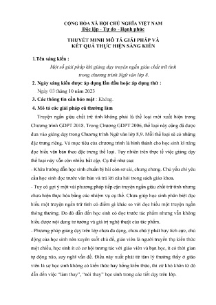 Một số giải pháp khi giảng dạy truyện ngắn giàu chất trữ tình trong chương trình Ngữ văn lớp 8