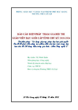 Sử dụng phương pháp dạy học giải quyết vấn đề để phát triển năng lực phẩm chất cho học sinh trong dạy học chủ đề: Đồ dùng điện trong gia đình - Môn Công nghệ 8